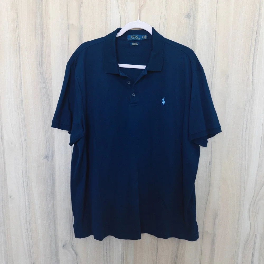 Polo Ralph Lauren Mens Short Sleeve Polo Shirt XL Navy Classic Fit Stretch Golf